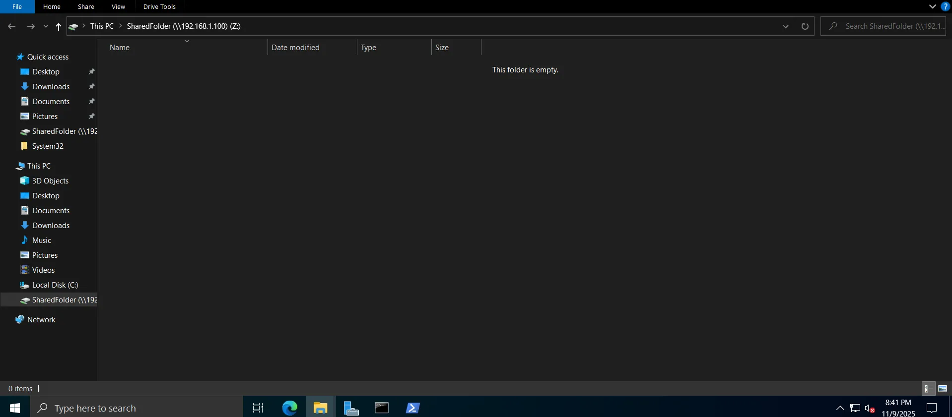 Mapped shared folder on Windows