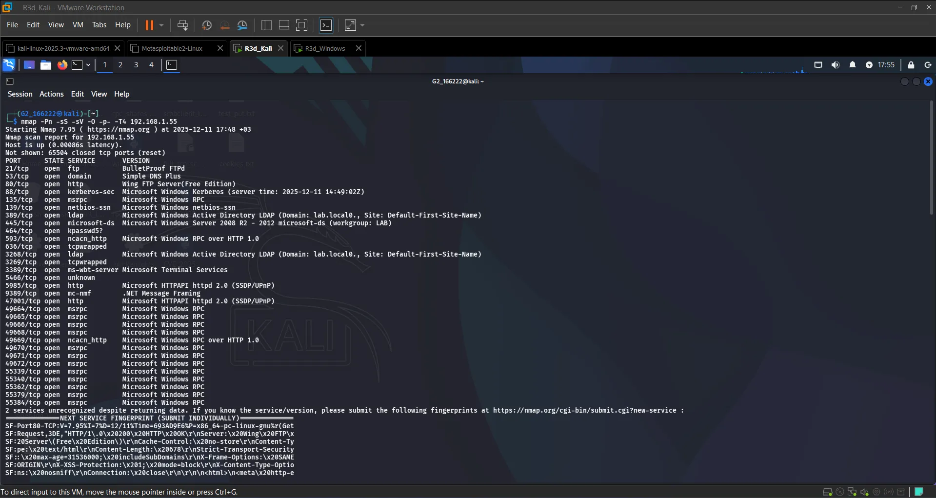 Nmap service scan results