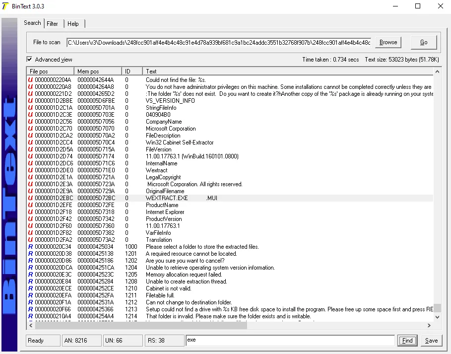 BinText advanced output