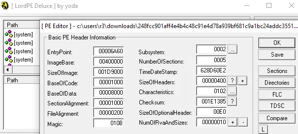 LordPE PE header editor