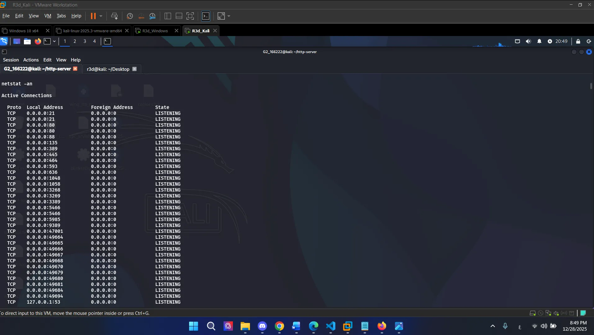 netstat showing active connections