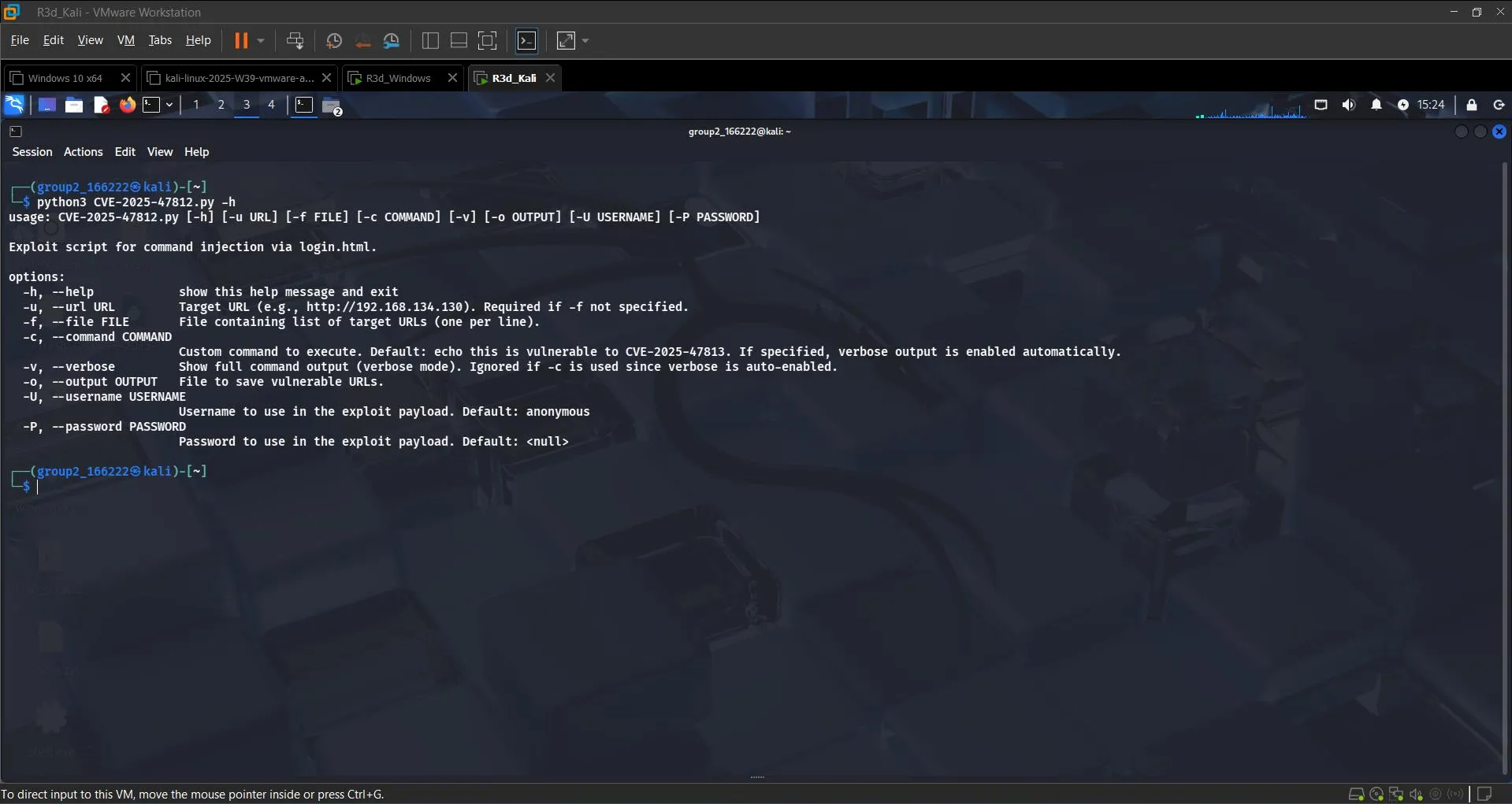 Exploit script help menu