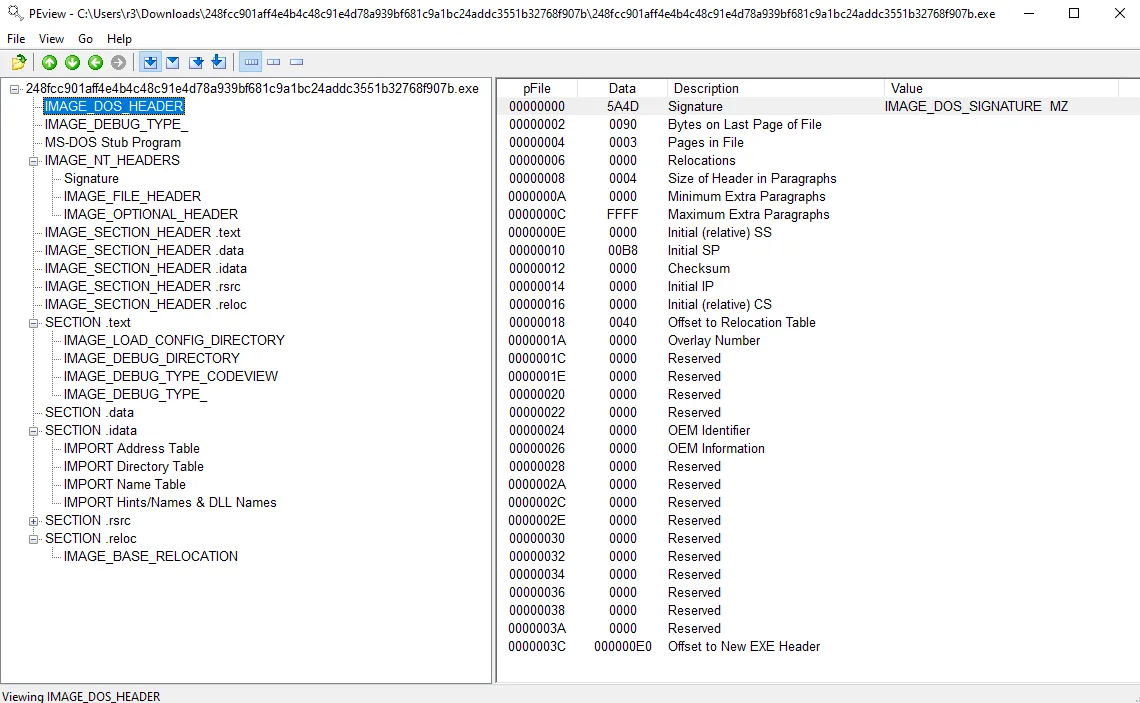 PEview IMAGE_DOS_HEADER