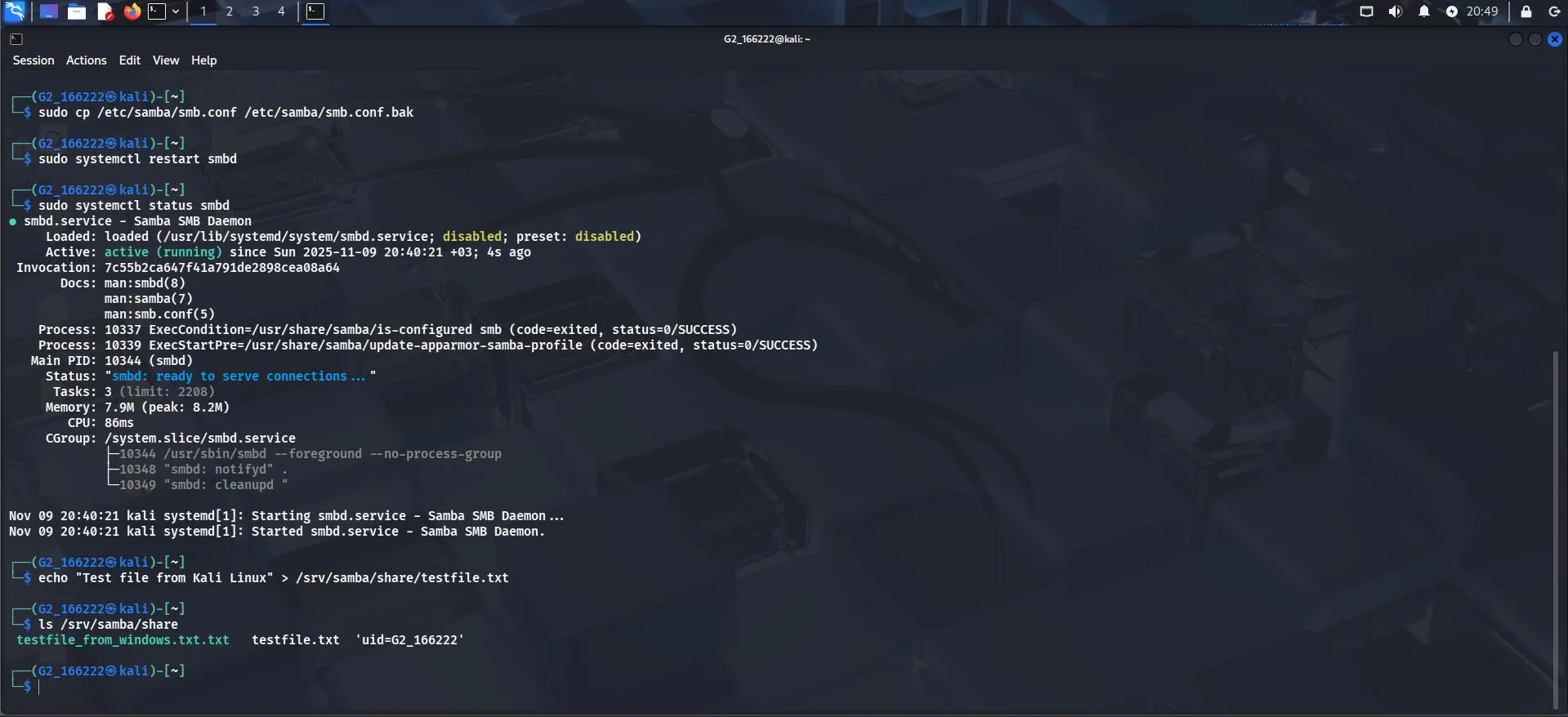 Kali confirming both files via ls