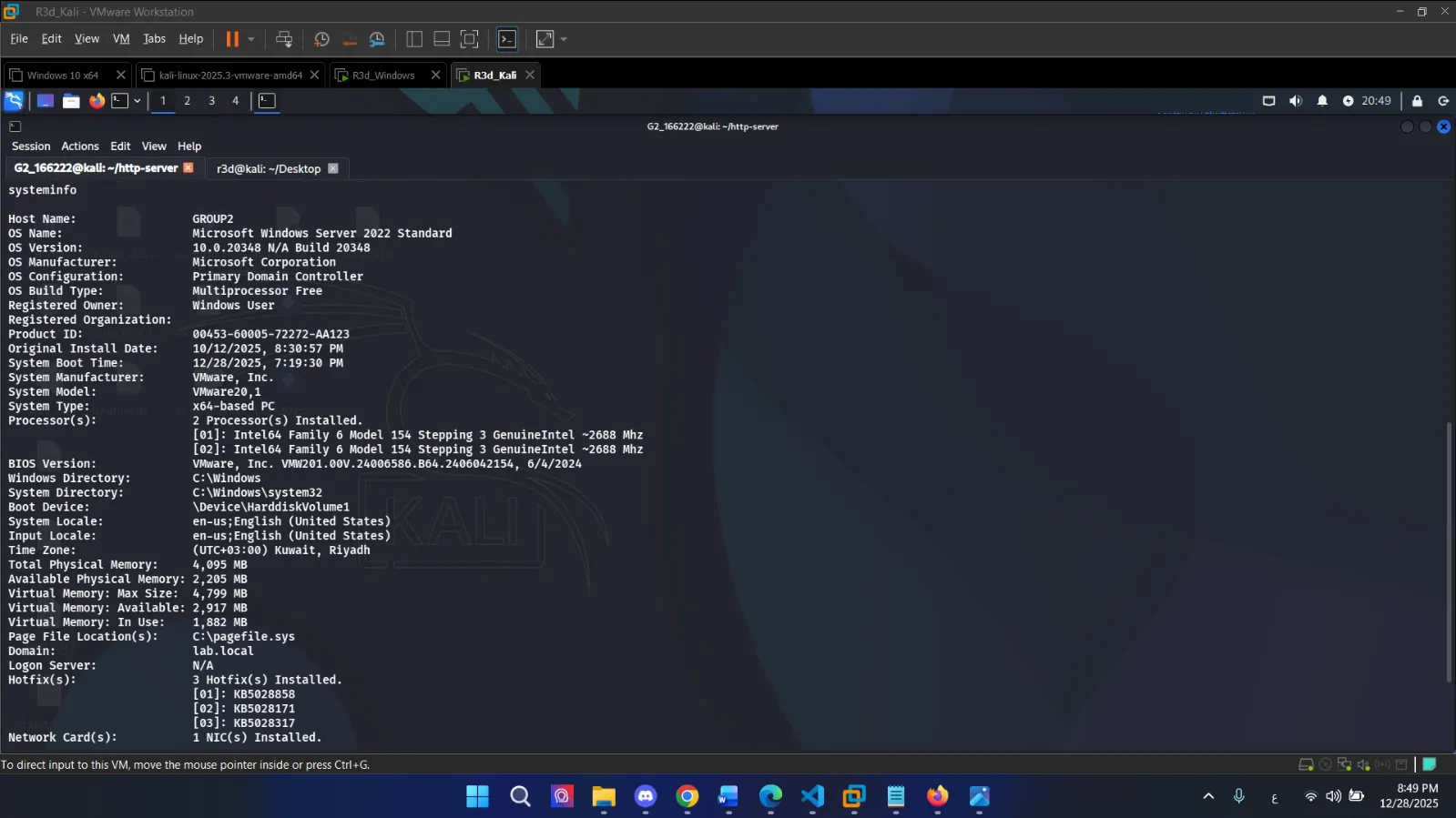 systeminfo output via reverse shell