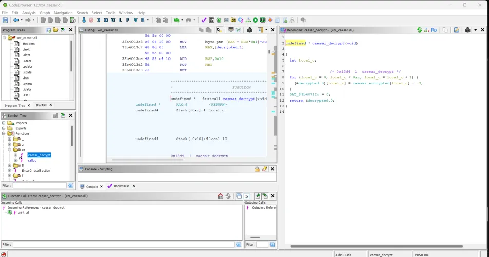Ghidra — caesar_decrypt function