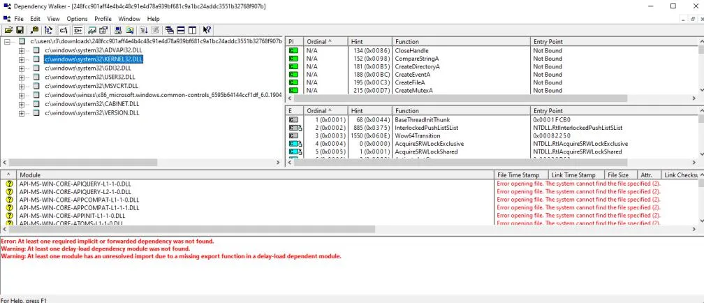 Dependency Walker import tree