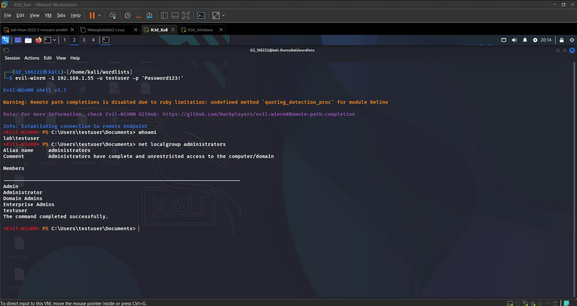 Evil-WinRM PowerShell session with admin privileges