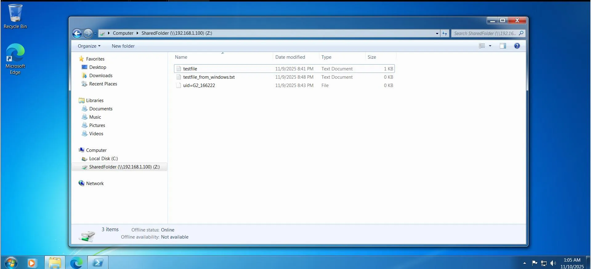 Samba share configured on Windows 7