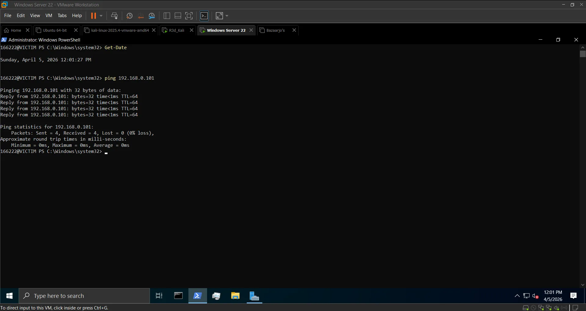 Ping from Windows to Kali