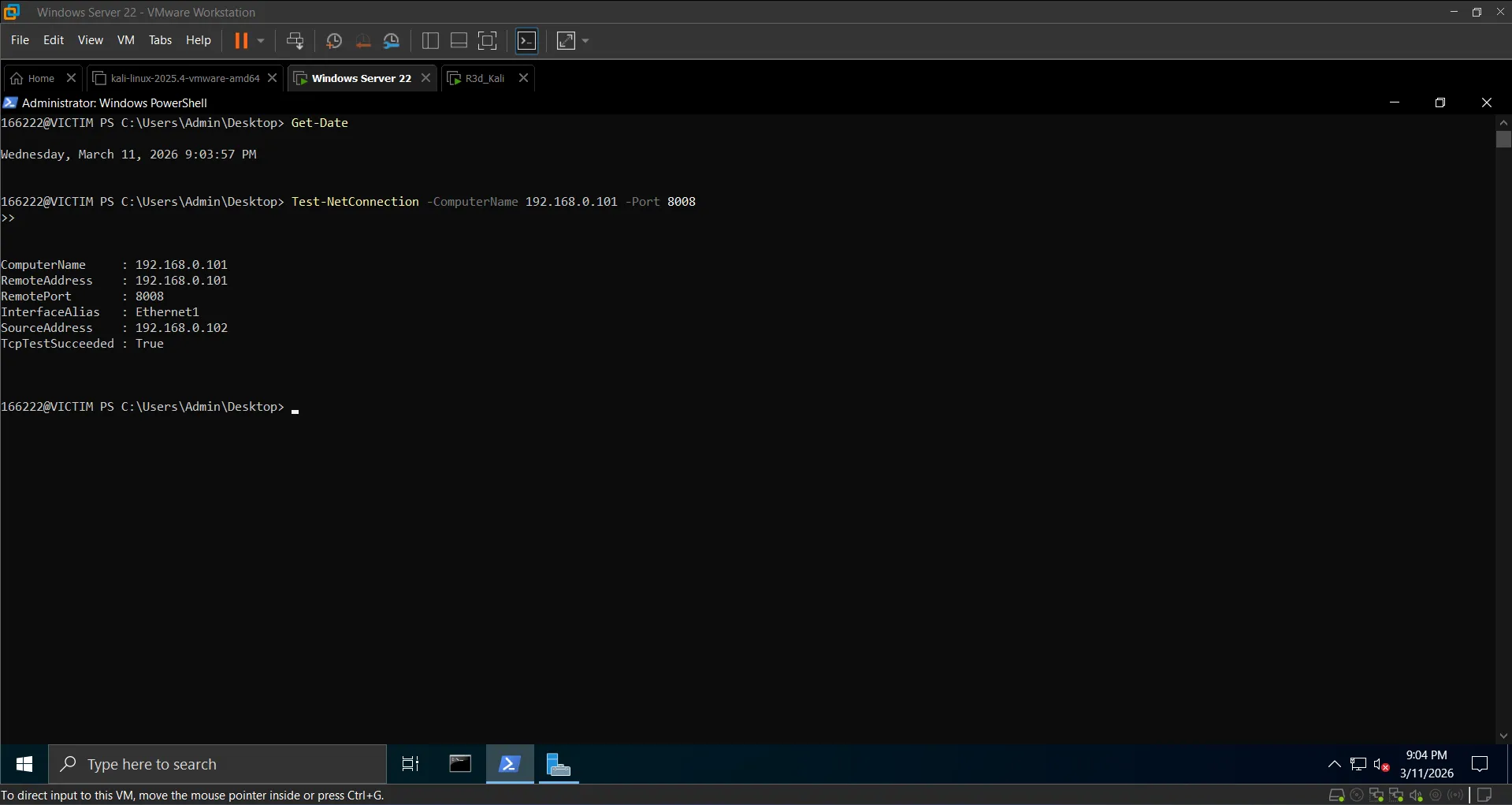 Test-NetConnection port 8008