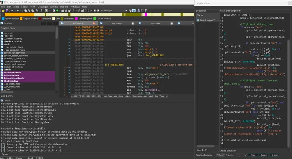 IDAPython — obfuscation pattern highlighting