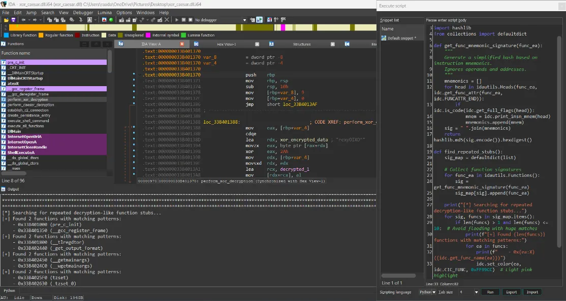 Stub detection — functions highlighted
