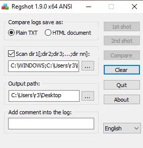 RegShot configuration