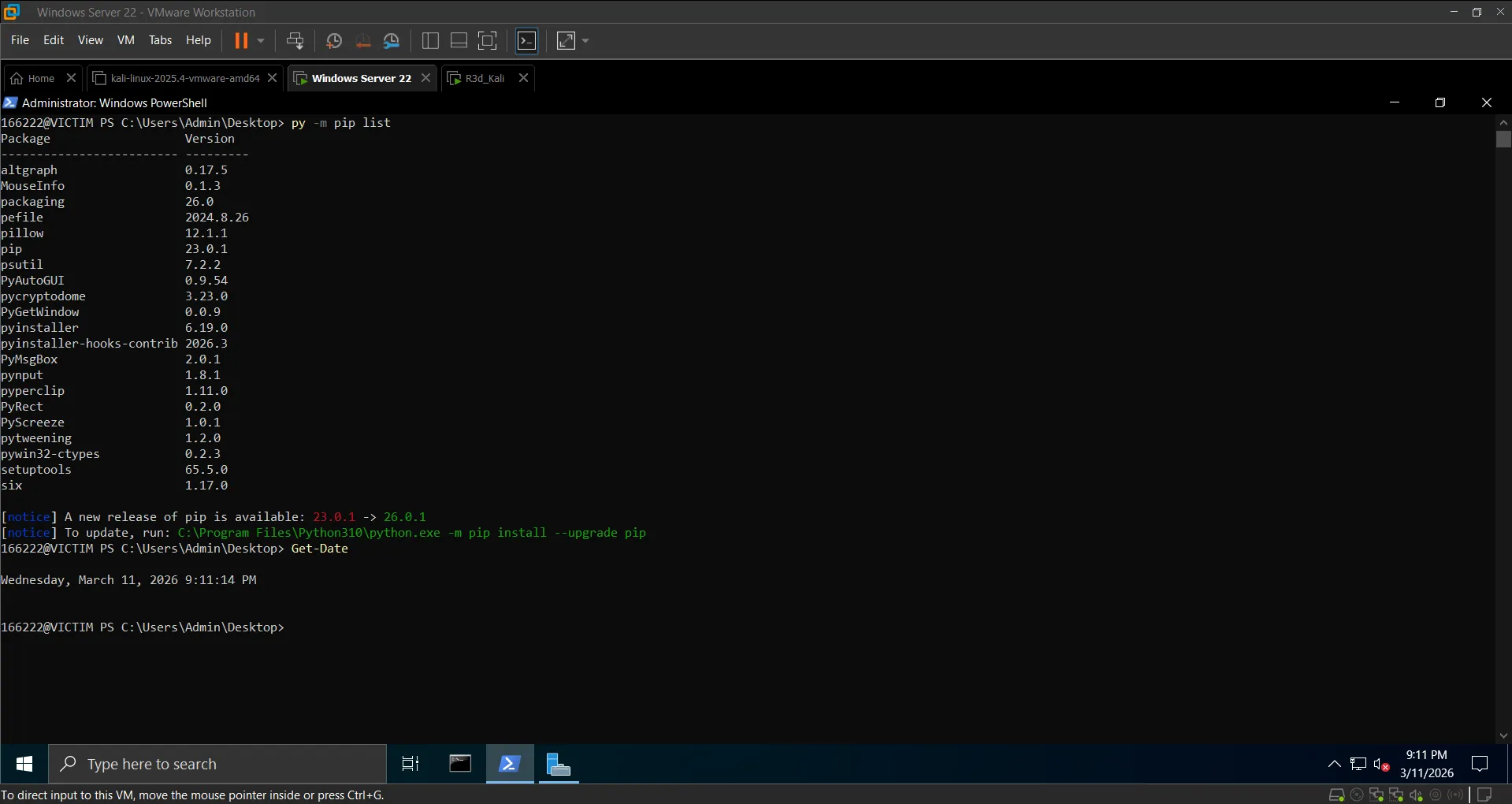 pip list on Windows
