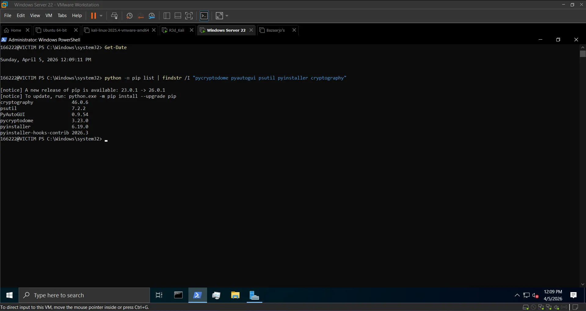 pip list on Windows