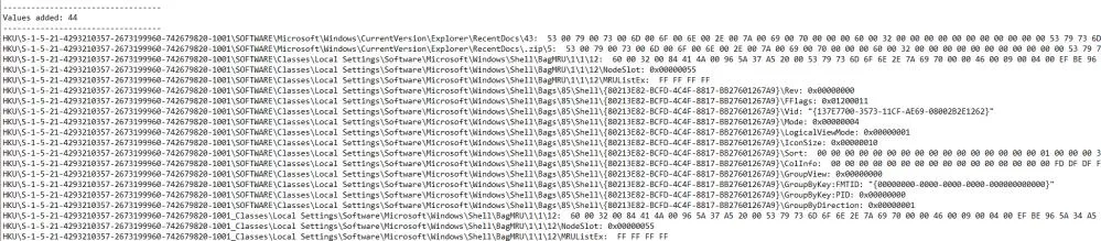 RegShot — registry values added