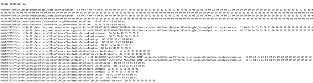 RegShot — registry values modified