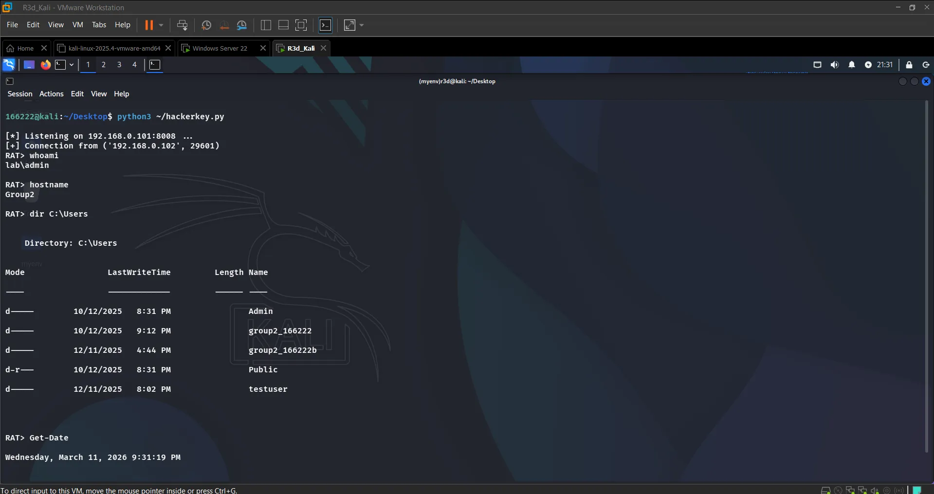 RAT prompt with command output