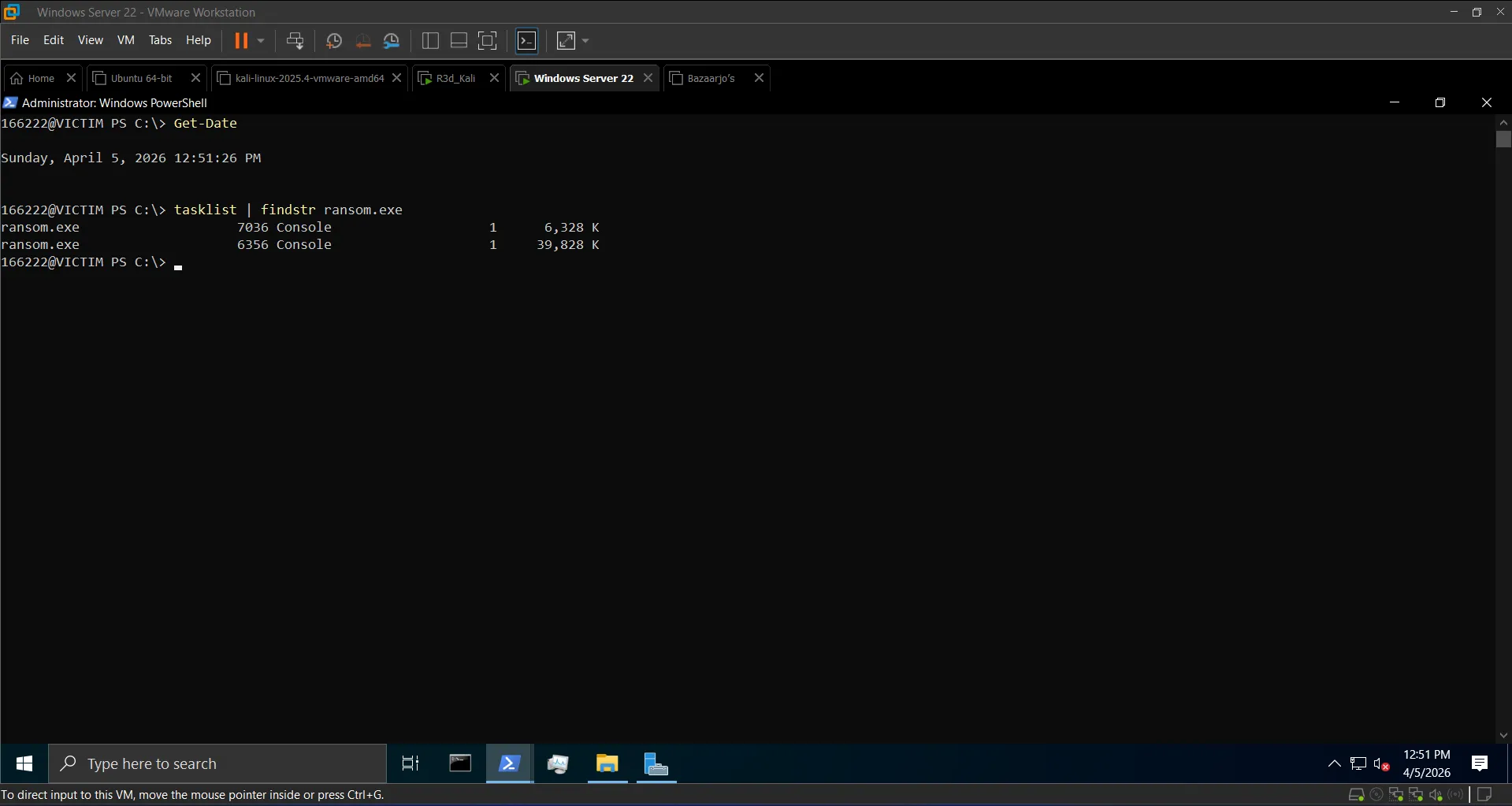 tasklist showing ransom.exe process