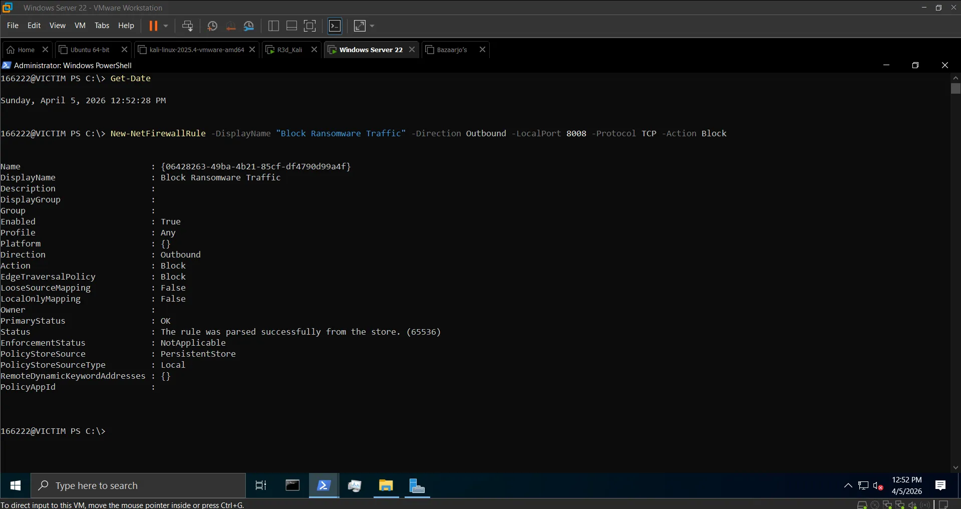 Firewall rule blocking port 8008