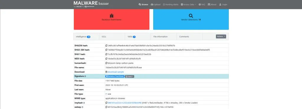 MalwareBazaar sample entry