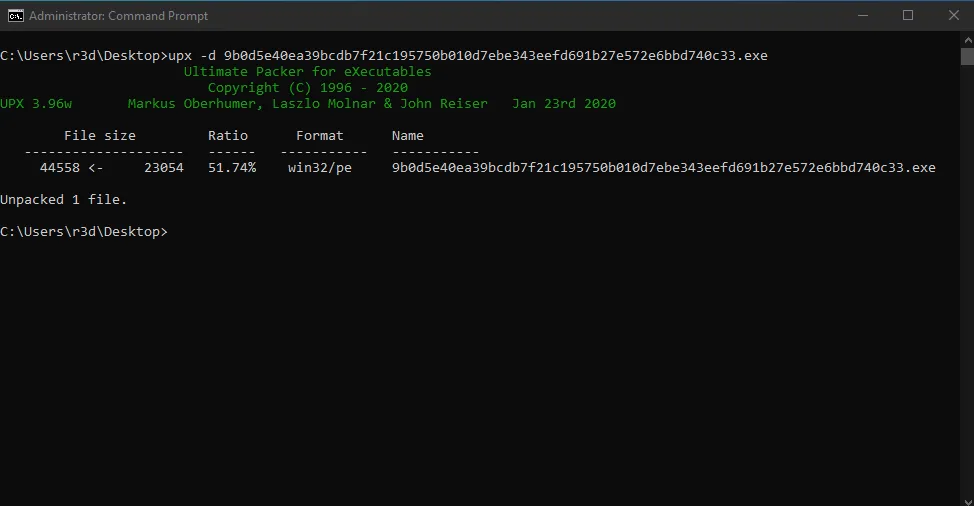 UPX decompression command
