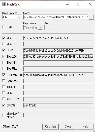 HashCalc hash calculation