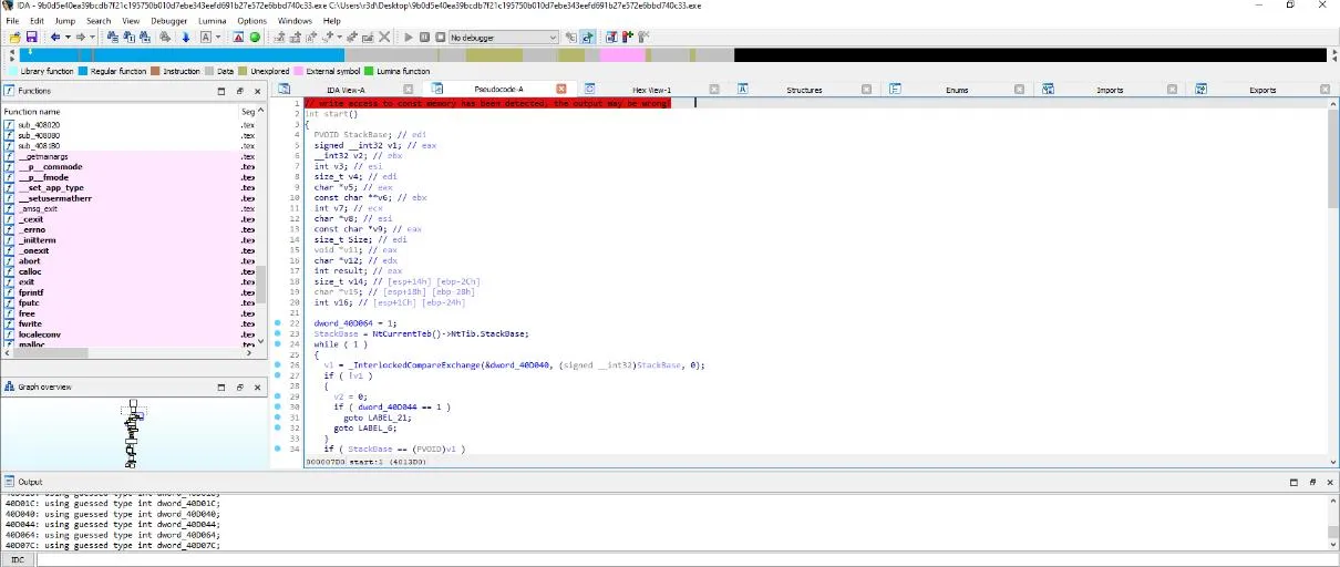 IDA Pro — start() decompiled function