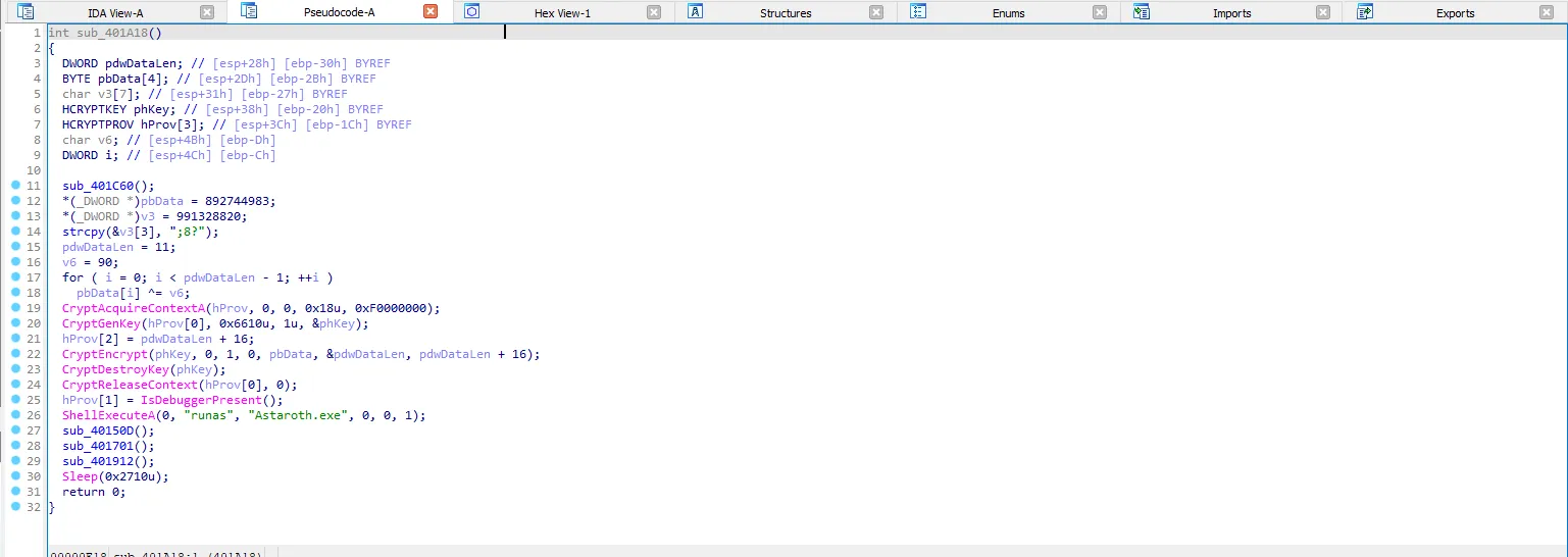 IDA Pro — sub_401A18 core function
