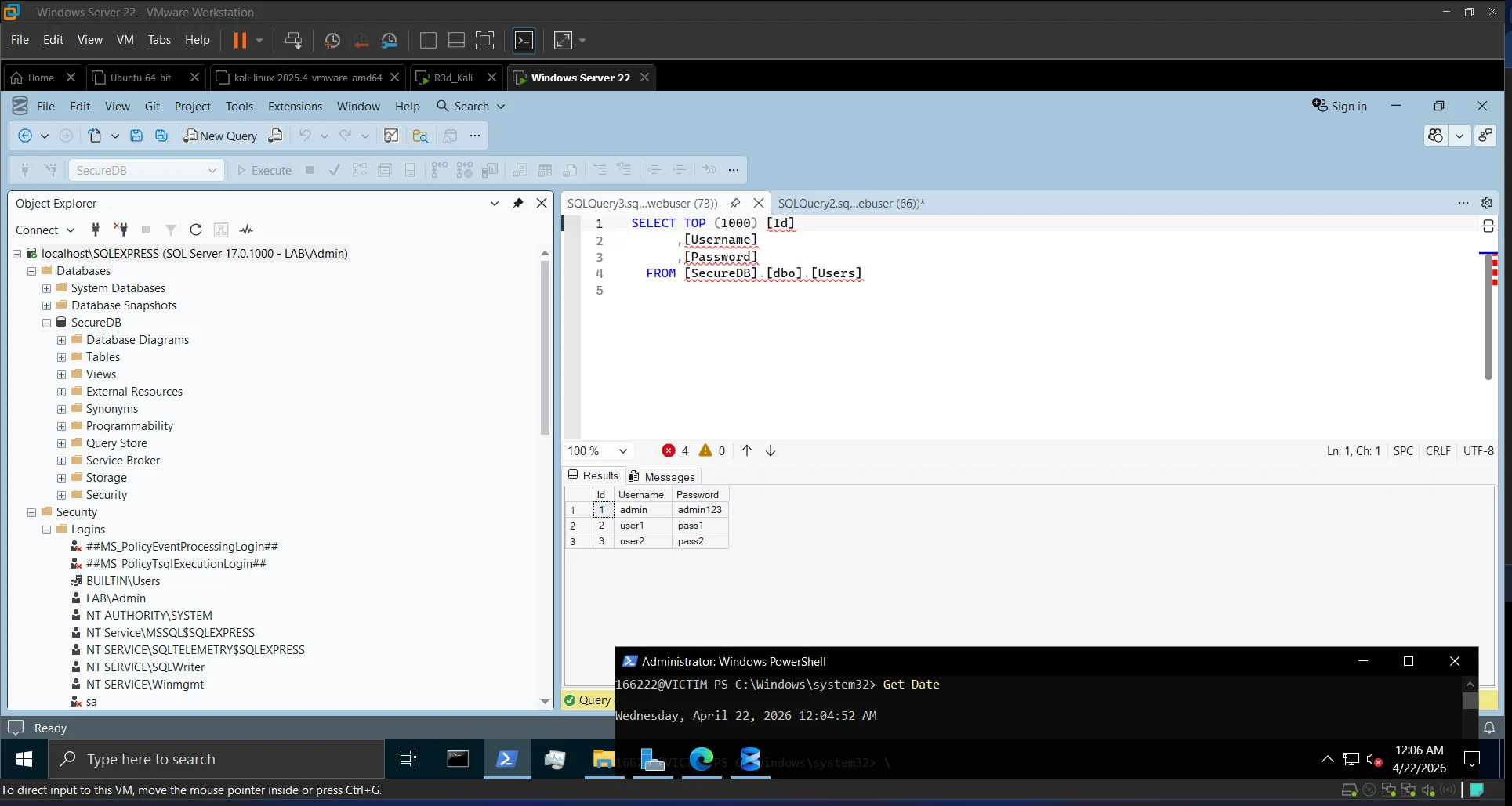SSMS showing SecureDB database