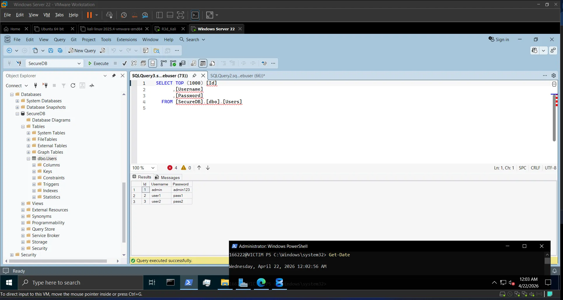 Users table with inserted data