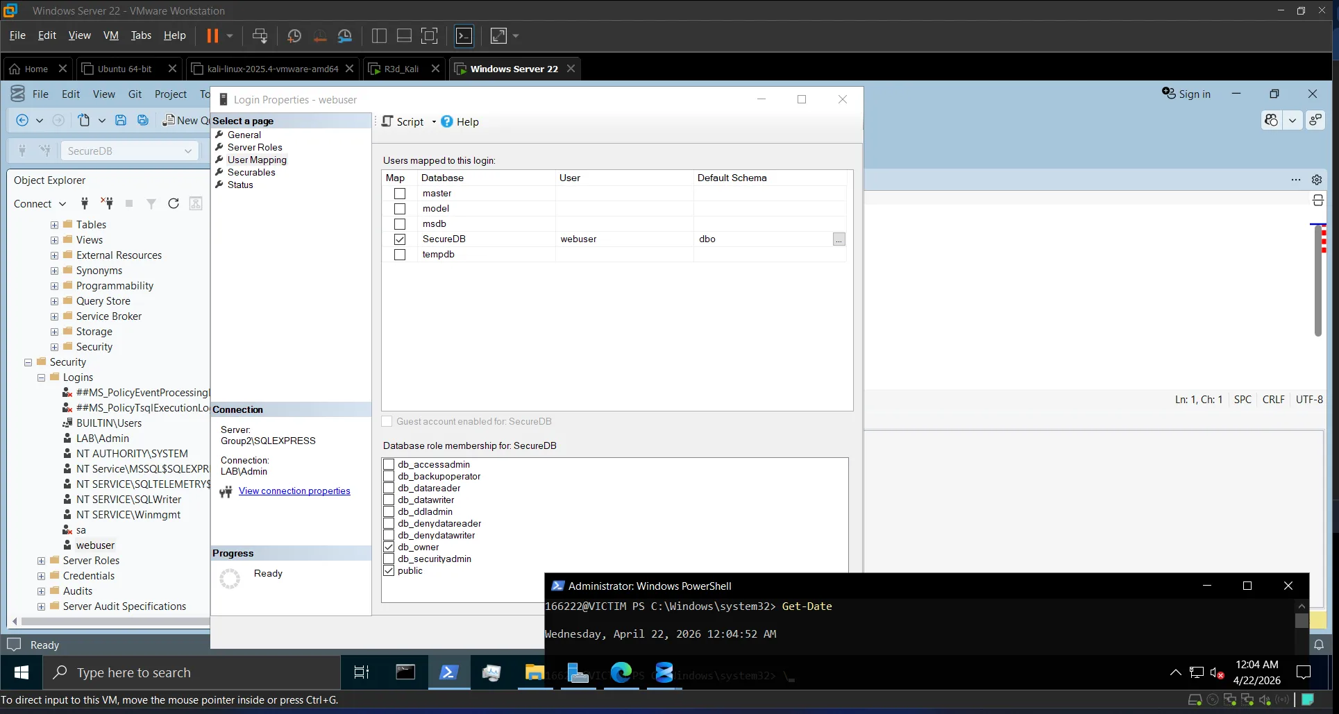 webuser login properties mapped to SecureDB