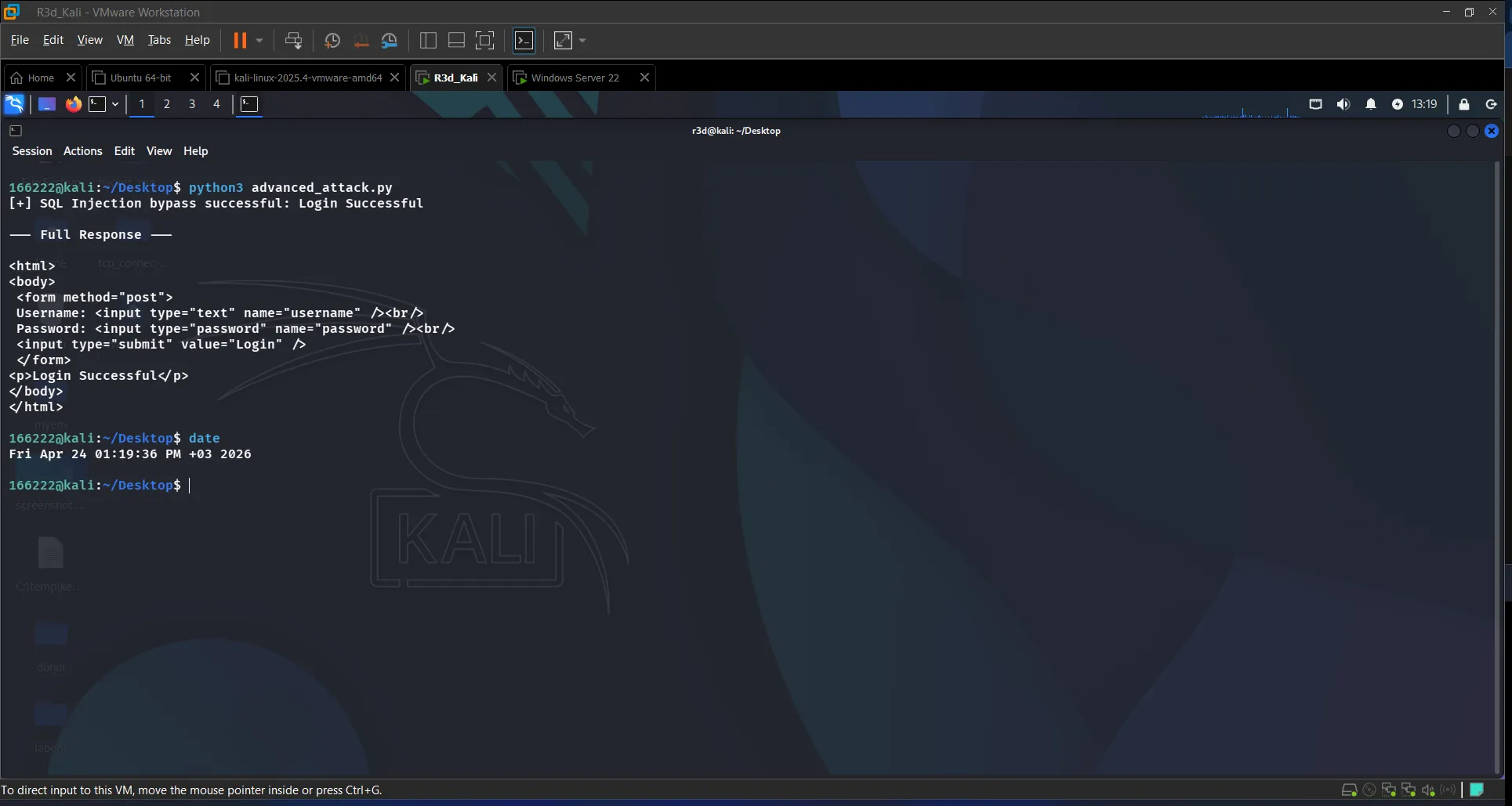 Python script output showing successful bypass
